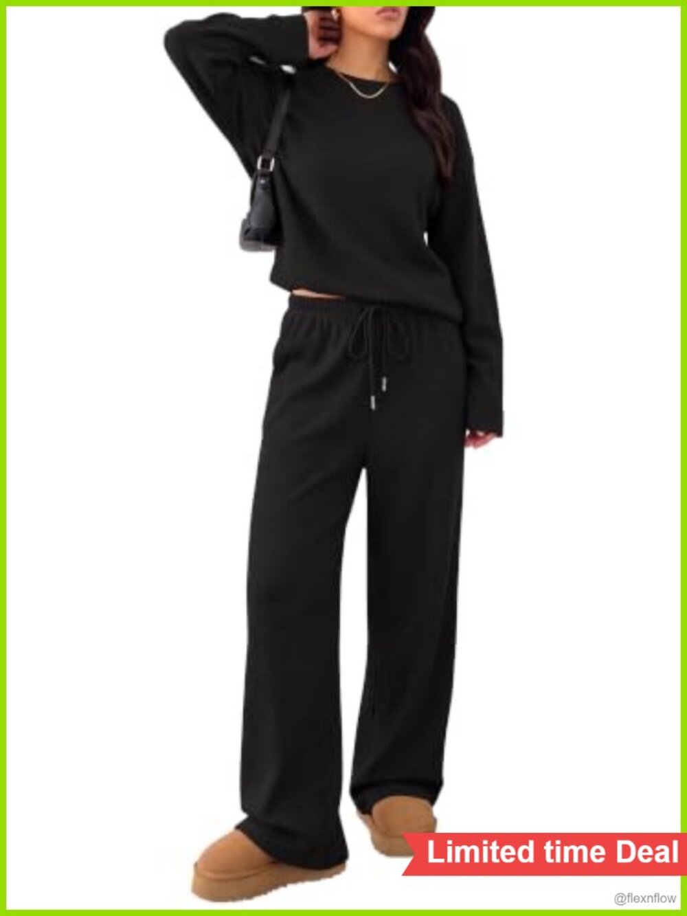 Women's 2 Piece Lounge Set Tracksuit Waffle Knit Wide Leg Pants Pull On